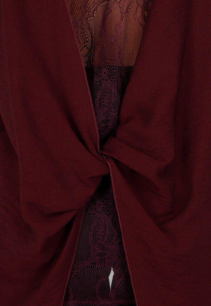 NEW071026 Bordeaux Lange Blouse met Kanten Rug