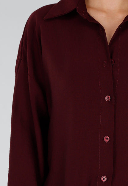 NEW071026 Bordeaux Lange Blouse met Kanten Rug