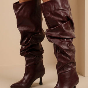 NEW071026 Bordeaux Overknee Laarzen met Hak