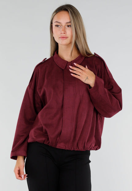 NEW071026 Bordeaux Suedelook Jasje met Ritssluiting