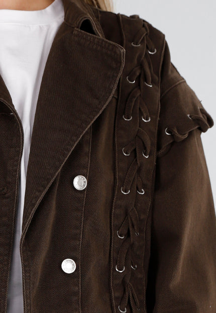 NEW071026 Bruin Denim Jasje met Veterdetails