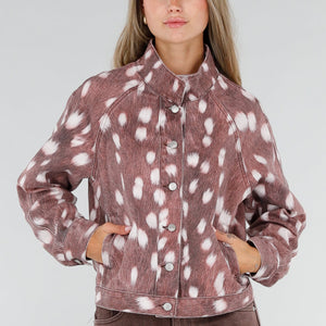 NEW071026 Bruin Jasje met Bambi Print en Knopen