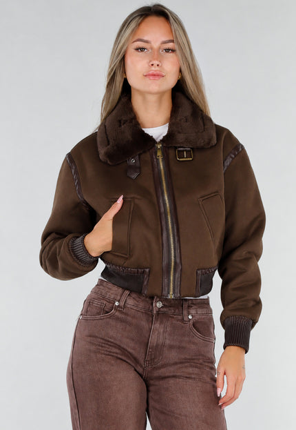 NEW071026 Bruin Kort Jasje met Faux Fur Kraag