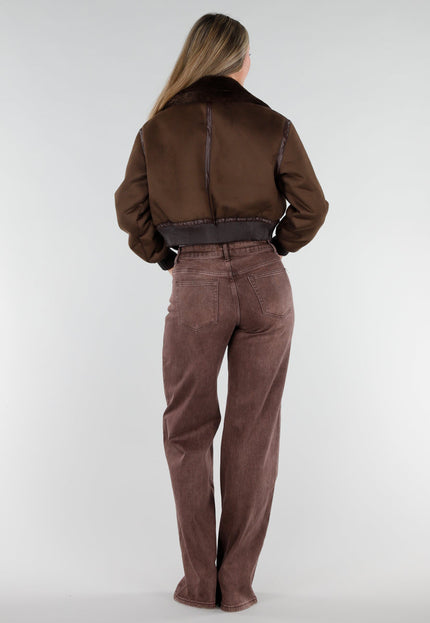 NEW071026 Bruin Kort Jasje met Faux Fur Kraag