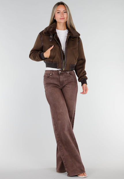 NEW071026 Bruin Kort Jasje met Faux Fur Kraag
