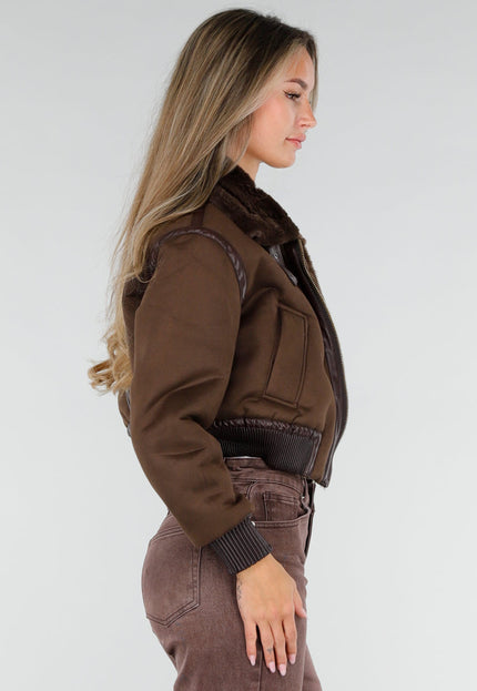 NEW071026 Bruin Kort Jasje met Faux Fur Kraag