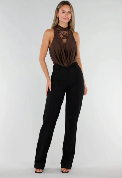 NEW071026 Bruine Body met Kanten Hoge Hals