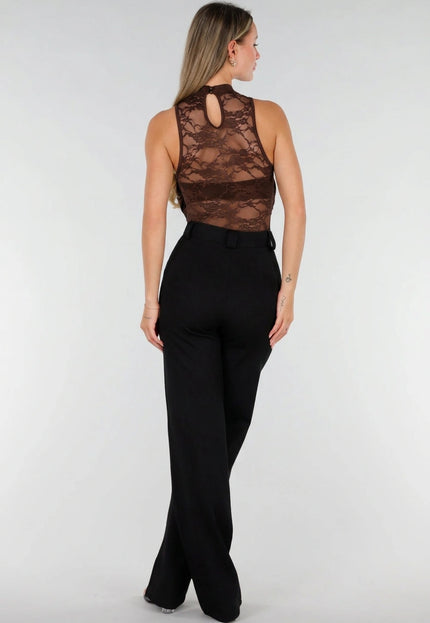 NEW071026 Bruine Body met Kanten Hoge Hals