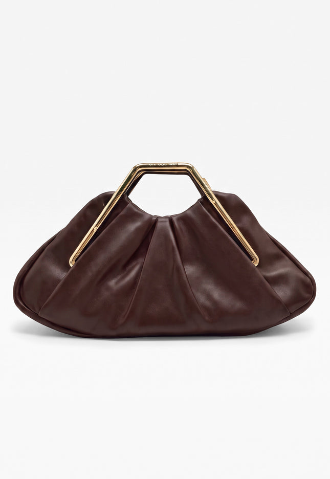 NEW071026 Bruine Clutch met Goudkleurig Handvat