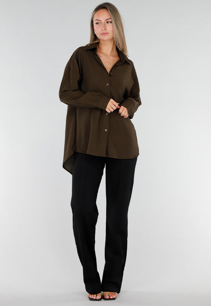 NEW071026 Bruine Lange Blouse met Kanten Rug