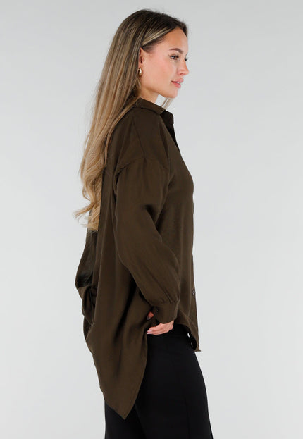 NEW071026 Bruine Lange Blouse met Kanten Rug