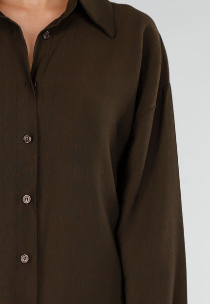 NEW071026 Bruine Lange Blouse met Kanten Rug