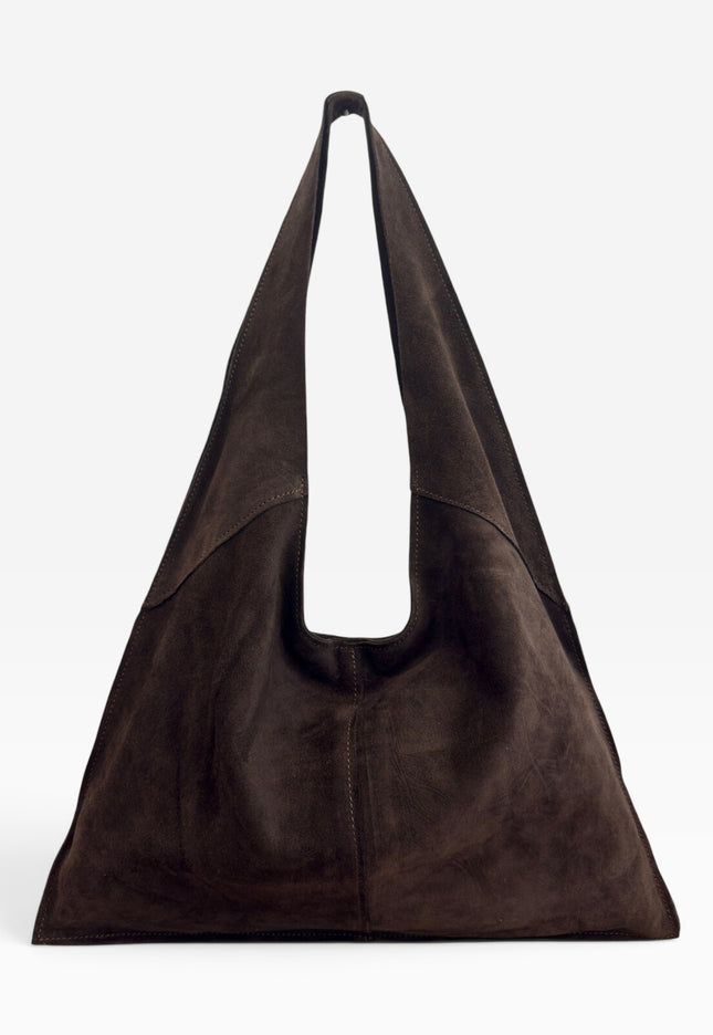 NEW071026 Bruine Lederen Suède Hobo Schoudertas Groot