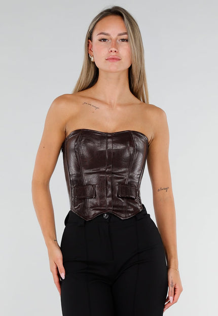 NEW071026 Bruine Lederlook Corset Top met Veter