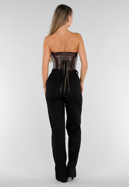 NEW071026 Bruine Lederlook Corset Top met Veter