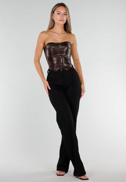 NEW071026 Bruine Lederlook Corset Top met Veter