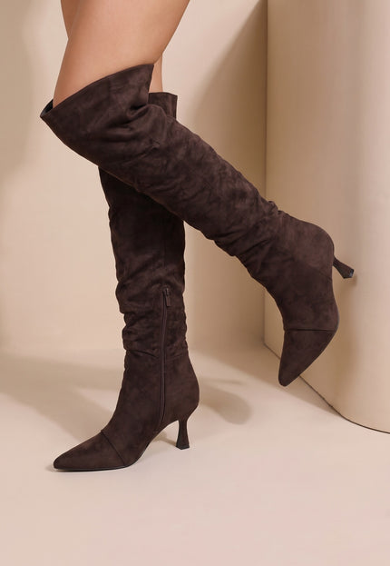 NEW071026 Bruine Overknee Laarzen met Puntige Neus