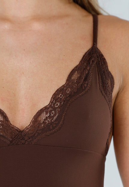 NEW071026 Bruine Shapewear Body met Kanten Details