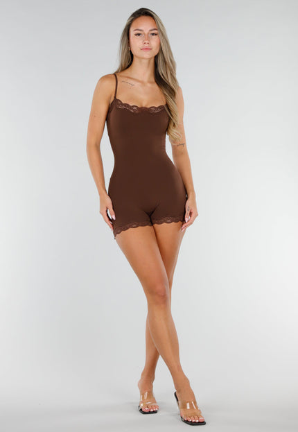 NEW071026 Bruine Shapewear Playsuit met Kant
