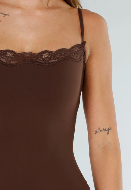 NEW071026 Bruine Shapewear Playsuit met Kant