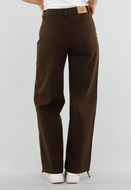 NEW071026 Bruine Wide Leg Jeans met Veterdetails
