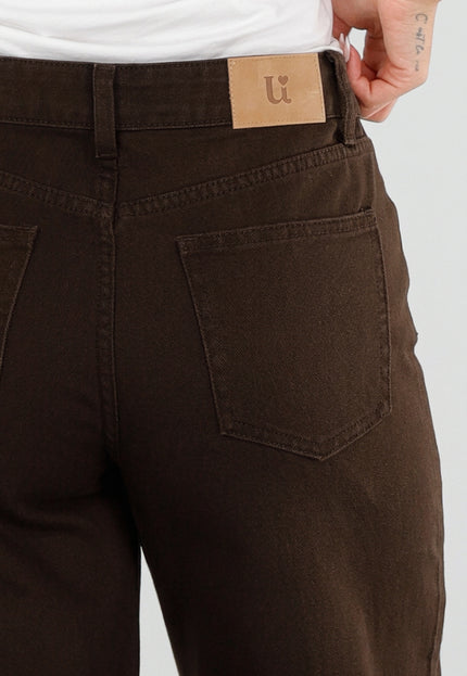 NEW071026 Bruine Wide Leg Jeans met Veterdetails