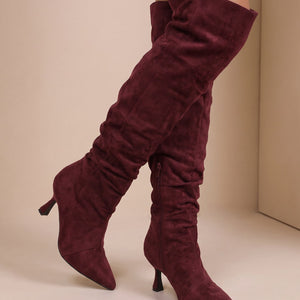 NEW071026 Burgundy Overknee Laarzen met Puntige Neus