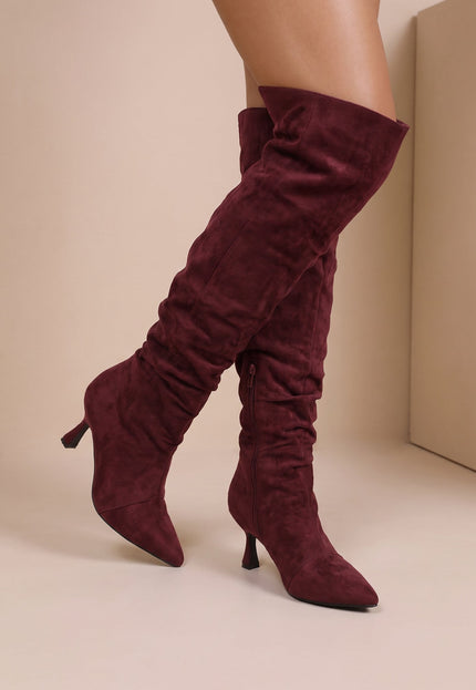 NEW071026 Burgundy Overknee Laarzen met Puntige Neus