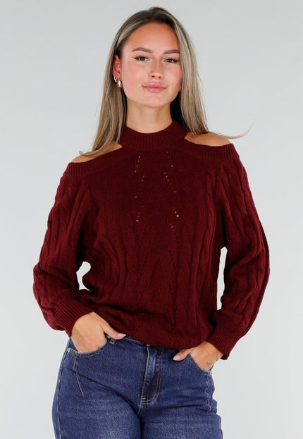 NEW071026 Burgundy Trui met Open Schouders