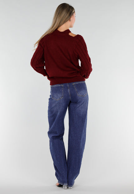 NEW071026 Burgundy Trui met Open Schouders