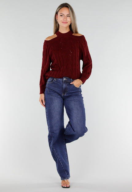 NEW071026 Burgundy Trui met Open Schouders