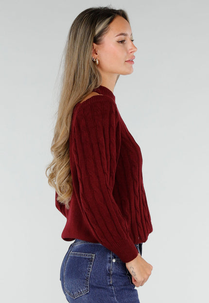 NEW071026 Burgundy Trui met Open Schouders