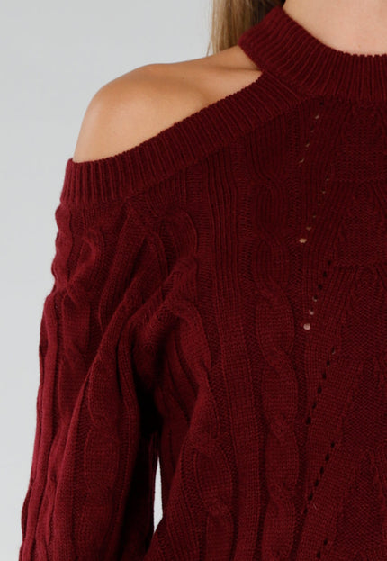 NEW071026 Burgundy Trui met Open Schouders