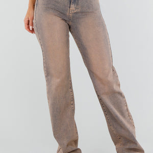 NEW071026 Dirty Beige High Waist Tall Jeans met Stretch