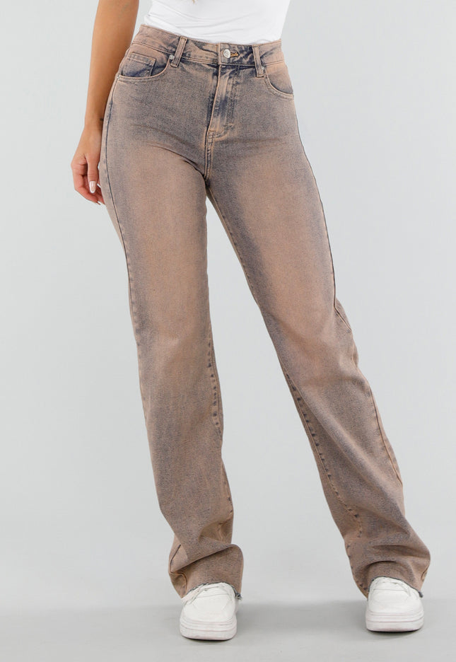 NEW071026 Dirty Beige High Waist Tall Jeans met Stretch