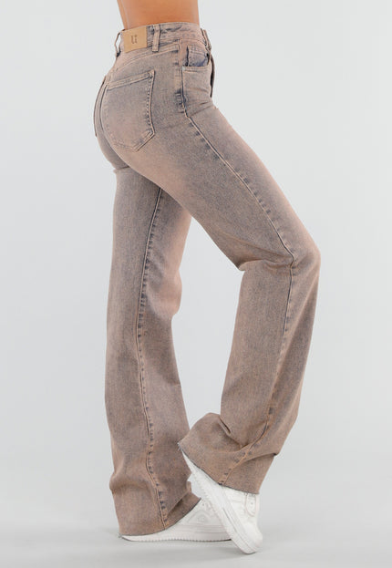NEW071026 Dirty Beige High Waist Tall Jeans met Stretch