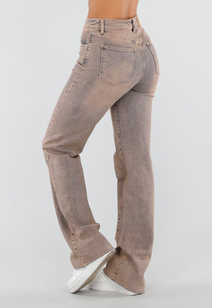 NEW071026 Dirty Beige High Waist Tall Jeans met Stretch