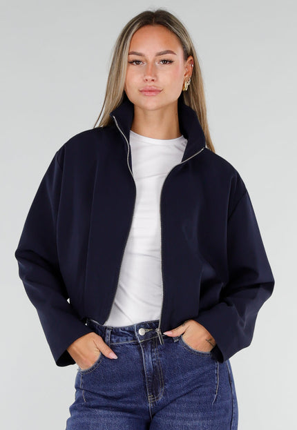 NEW071026 Donkerblauw Kort Jasje met Ritssluiting