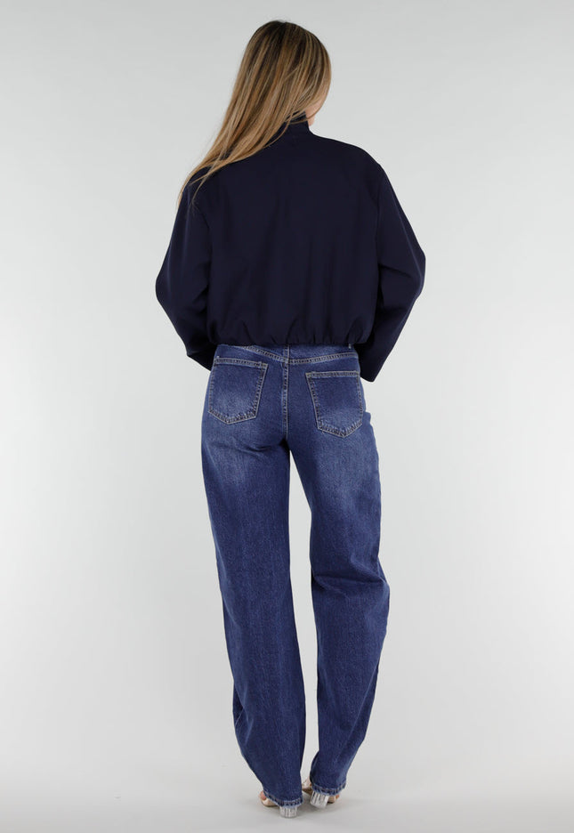 NEW071026 Donkerblauw Kort Jasje met Ritssluiting