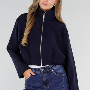 NEW071026 Donkerblauw Kort Jasje met Ritssluiting