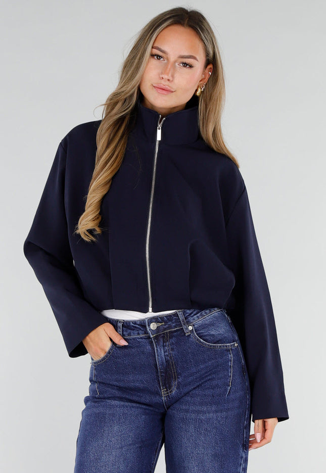 NEW071026 Donkerblauw Kort Jasje met Ritssluiting