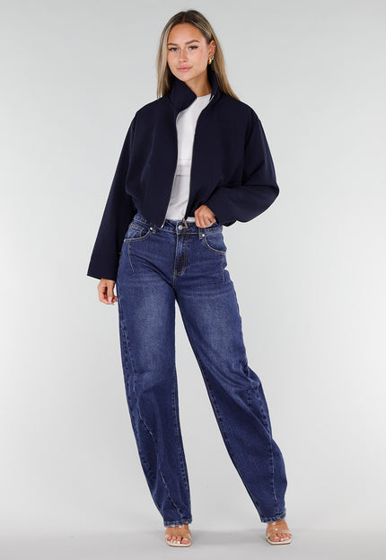 NEW071026 Donkerblauw Kort Jasje met Ritssluiting