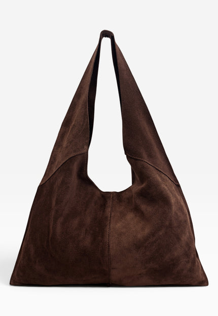 NEW071026 Donkerbruine Echt Suède Hobo Schoudertas
