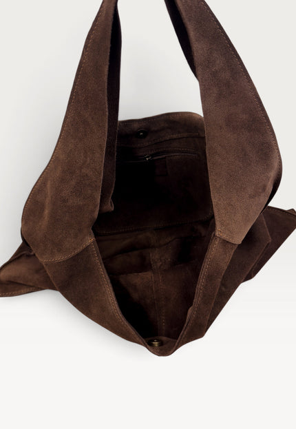 NEW071026 Donkerbruine Echt Suède Hobo Schoudertas