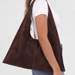 NEW071026 Donkerbruine Echt Suède Hobo Schoudertas