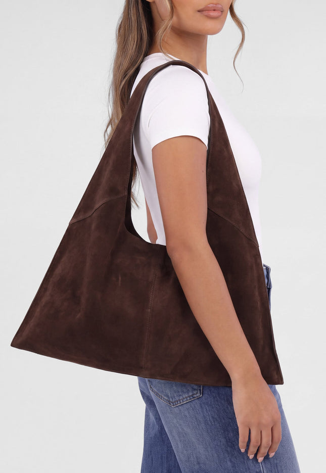 NEW071026 Donkerbruine Echt Suède Hobo Schoudertas