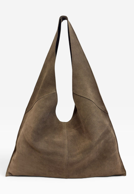 NEW071026 Taupe Lederen Suède Hobo Schoudertas Groot