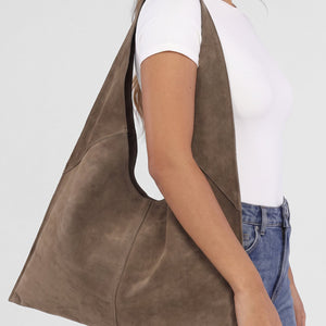 NEW071026 Taupe Lederen Suède Hobo Schoudertas Groot