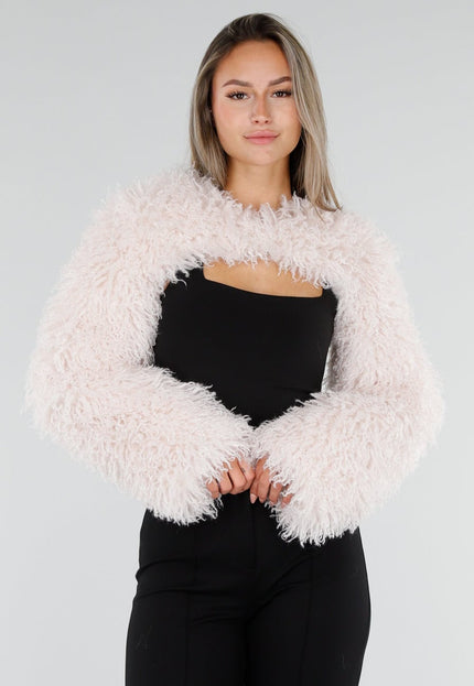NEW071026 Witte Faux Fur Bolero met Lange Mouwen