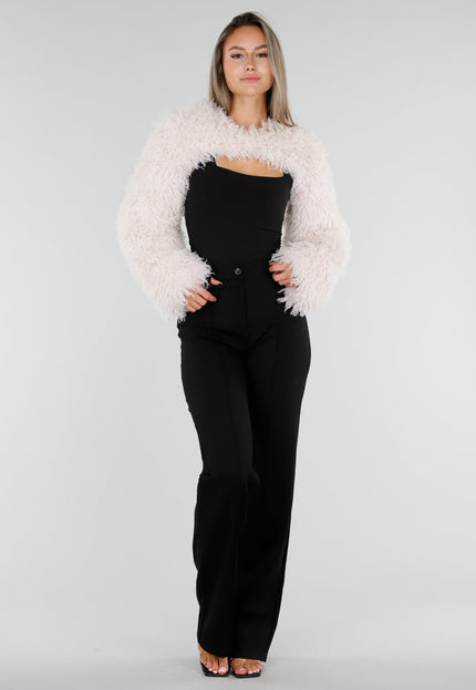 NEW071026 Witte Faux Fur Bolero met Lange Mouwen